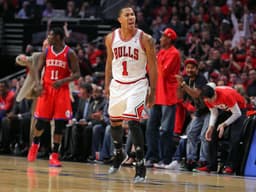 Derrick Rose sous le maillot des Chicago Bulls en finale de Conférence Est face à Philadelphie lors des playoffs 2012