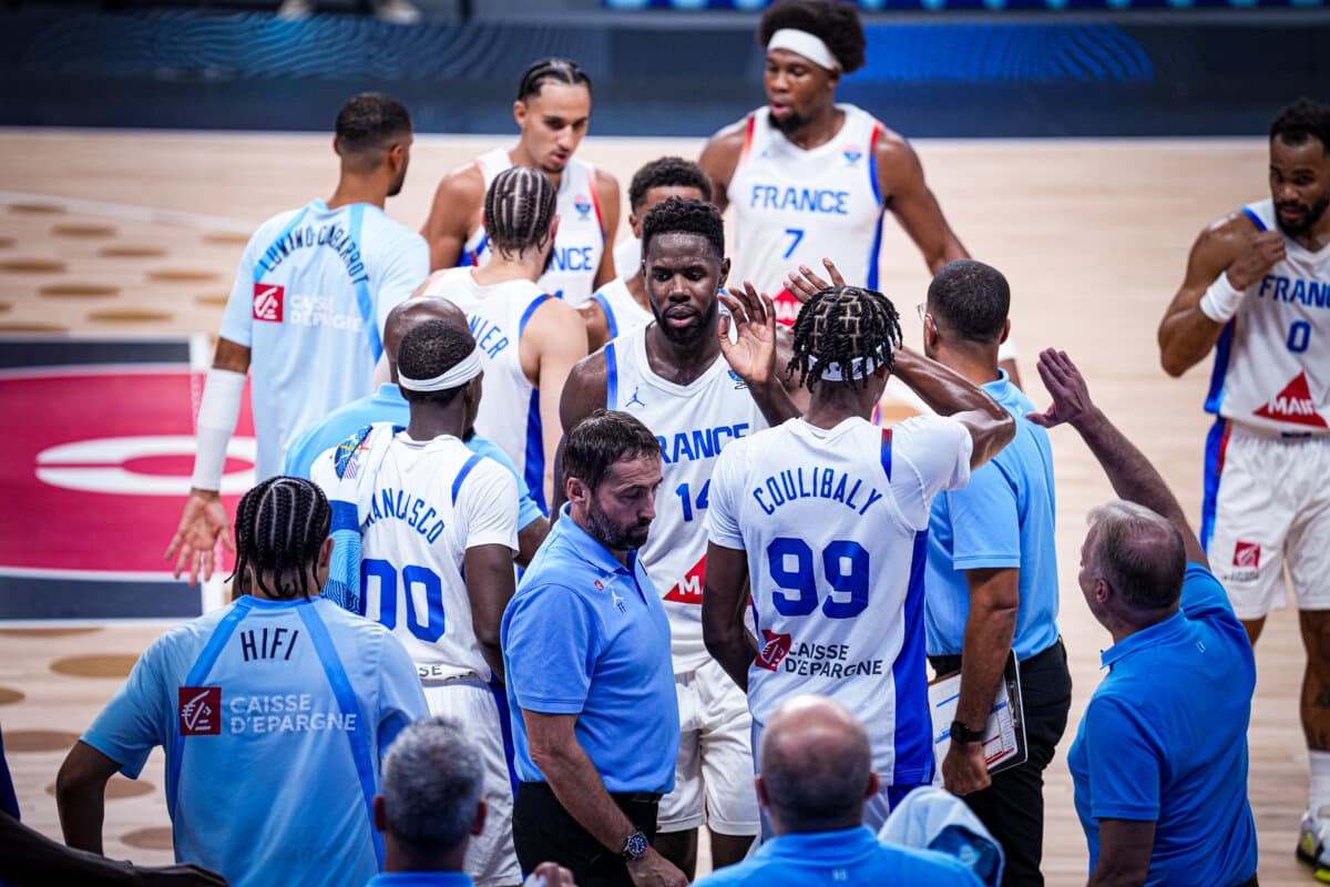 Mouhammadou Jaiteh et Bilal Coulibaly (France) face à Géorgie, EuroBasket, 7 septembre 2025