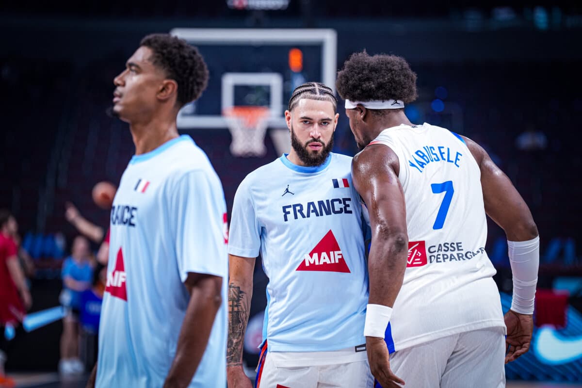 Isaïa Cordinier et Guerschon Yabusele (France) face à Géorgie, EuroBasket, 7 septembre 2025
