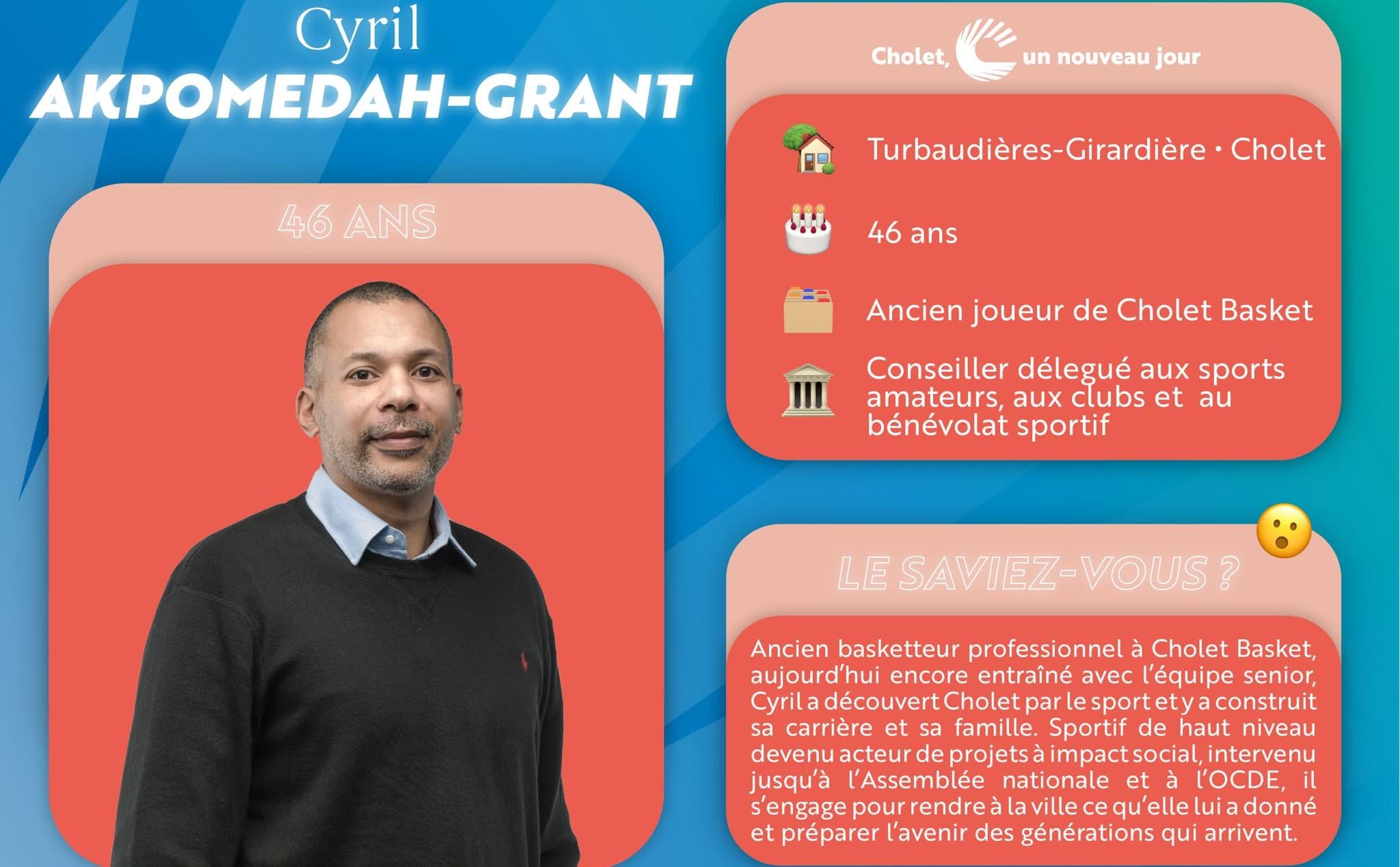 Cyril Akpomedah candidat aux municipales à Cholet : l’ancien intérieur de CB s’engage en politique
