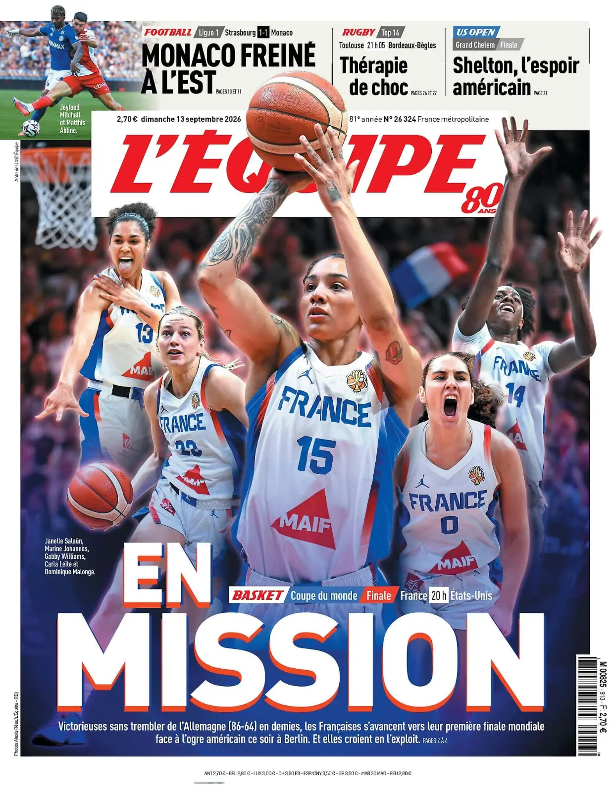 France – États-Unis : les Bleues à la Une de L’Équipe avant une finale historique