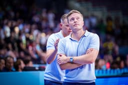 Lassi Tuovi lors de la victoire de la Finlande contre la Serbie en huitièmes de finale de l'EuroBasket