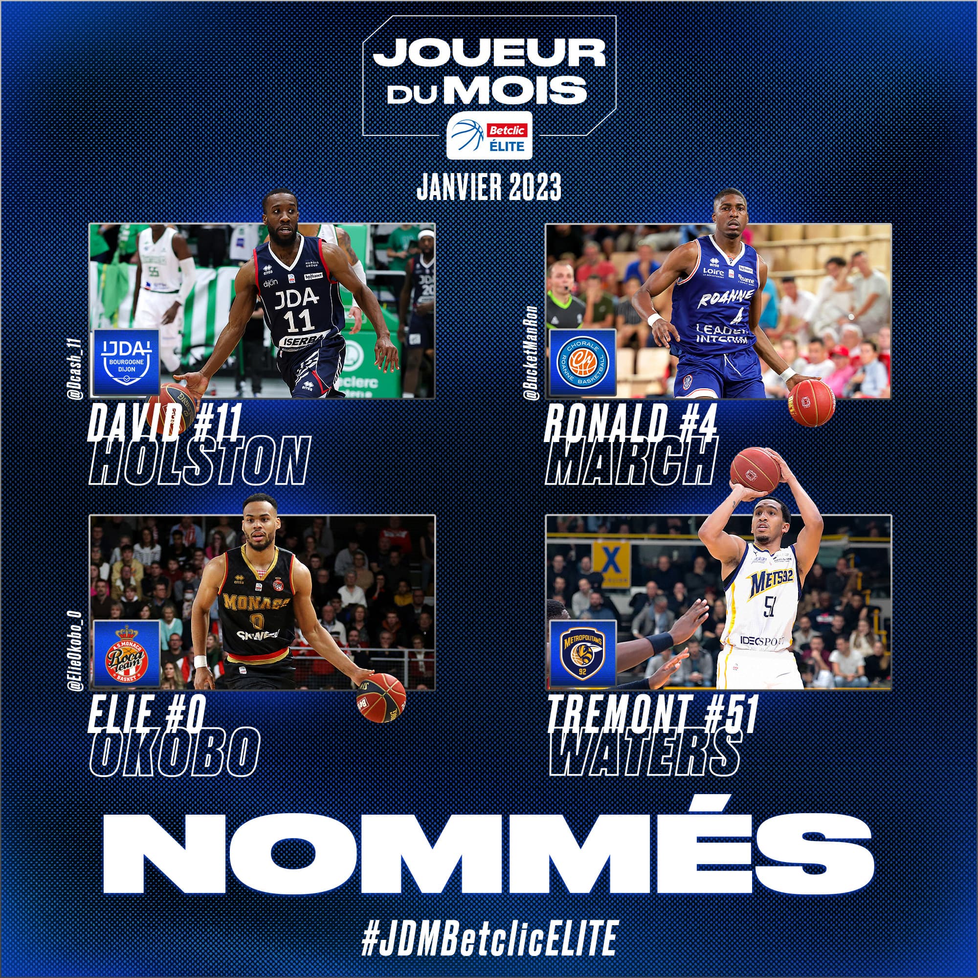 Holston, March, Okobo et Waters nominés pour le titre de MVP du mois de janvier