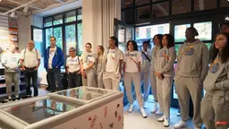 L'équipe de France au sein du concept store de leur équipementier à Berlin