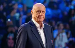 February 20, 2022; Cleveland, Ohio, USA; NBA great Bob Pettit is honored for being selected to the NBA 75th Anniversary Team during halftime in the 2022 NBA All-Star Game at Rocket Mortgage FieldHouse. Mandatory Credit: Kyle Terada-USA TODAY Sports