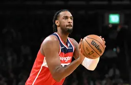 Mar 14, 2026; Boston, Massachusetts, USA; Washington Wizards center Alex Sarr (20) attempts a basket against the Boston Celtics during the first half at the TD Garden. Mandatory Credit: Brian Fluharty-Imagn Images