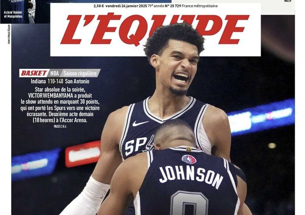 Wembanyama et les Spurs en Une de L’Équipe