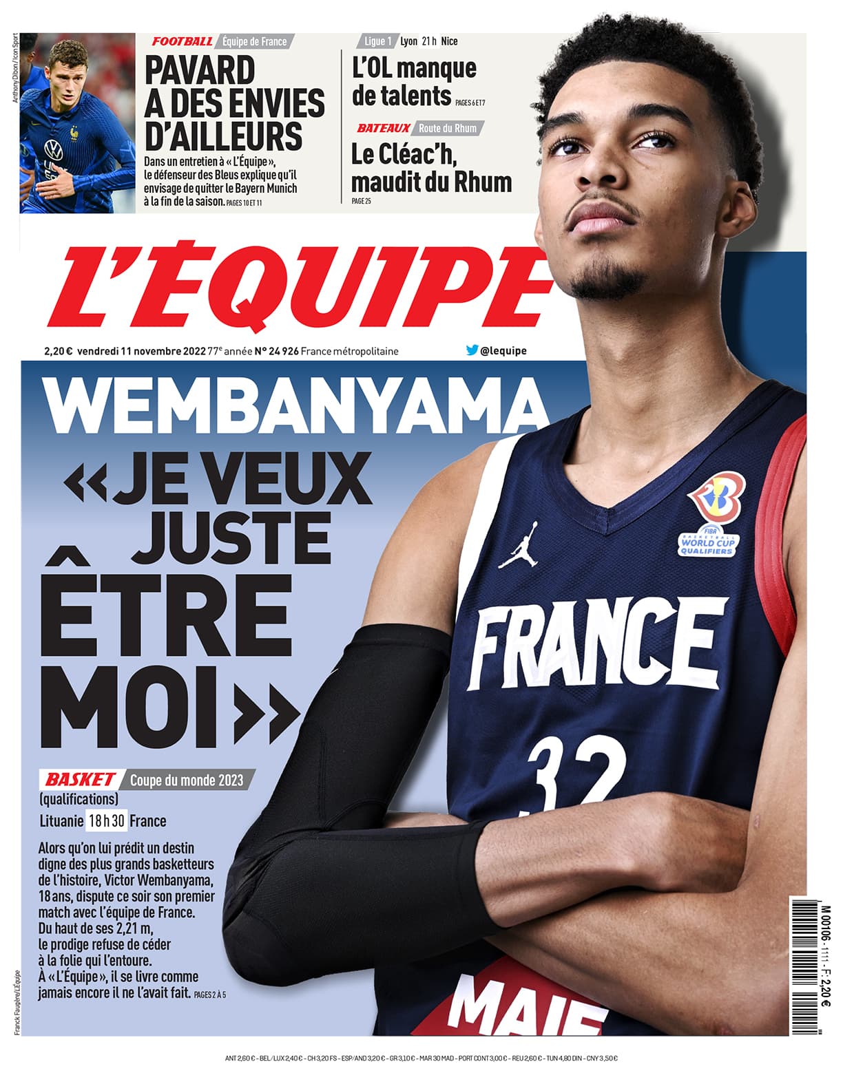 Victor Wembanyama en Une du journal L’Équipe